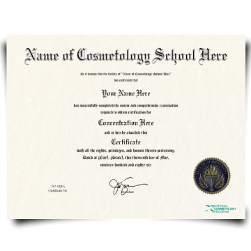 Fake Cosmetology Certificate Featuring Realistic Beauty Academic School Design