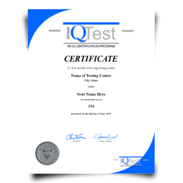 Fake IQ Certificate Featuring Mensa Test Certification Design