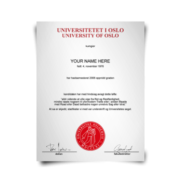 Fake College Diploma from Norway Featuring Realistic University of Oslo Design with Red Seal