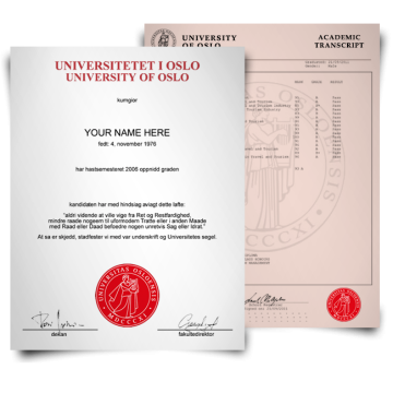 Fake College Diploma and Transcript from Netherlands — Complete Oslo and Bergen University Set