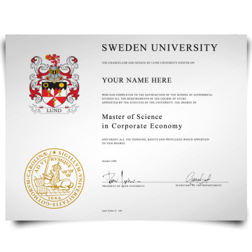 Fake College Diploma from Sweden Featuring University Design with Realistic Coat of Arms