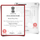 Set of India university diploma and academic transcript record set featuring red and black border watermarked paper with crest