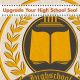 Shiny gold raised high school seal with an embossed finish featuring school books