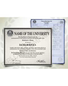 Bachelor degree from college university next to a set of bachelor transcripts feature undergraduate coursework and classes