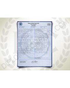 Copy of college and university transcript records featuring doctorate and PhD graduate classes and coursework on blue security paper with seal stamp and signature