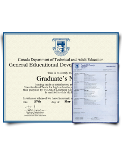 Fake GED Diploma and Transcript from Canada — Complete High School Equivalency Package Set