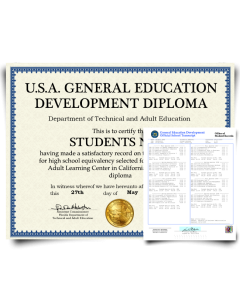 Fake GED Diploma and Transcript from USA — Complete High School Equivalency Package Set