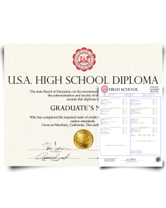Fake High School Diploma and Transcript from USA Featuring Realistic Academic Records