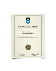 Fake College Diploma from South Africa Featuring Realistic University Layout with Shiny Gold Seal