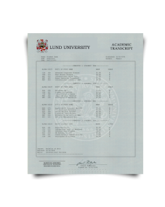Fake College Transcript from Sweden Featuring Realistic Lund University Classes and Scores on Marksheet Paper