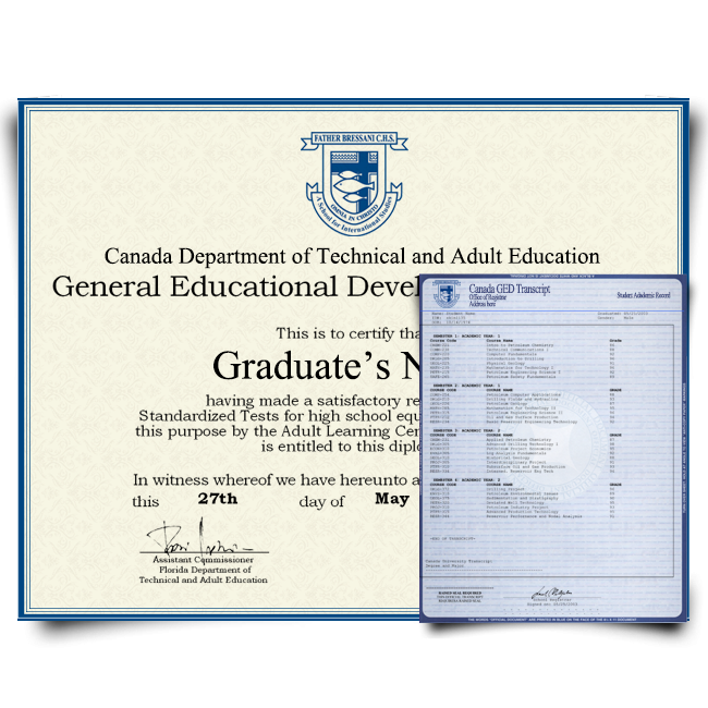 Fake GED Diploma & Transcript from Canada
