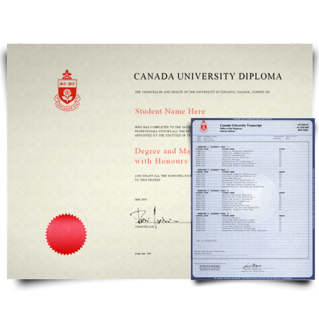 Fake College Diploma and Transcript from Canada — Complete Toronto and Vancouver University Set