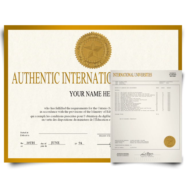 Fake International College Diploma and Transcript Featuring Complete University Set
