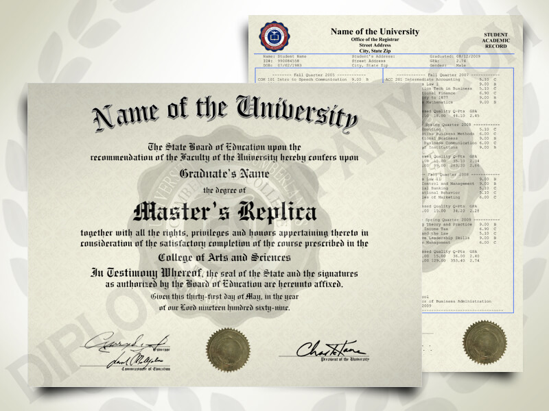 Fake Masters Degree and Transcript