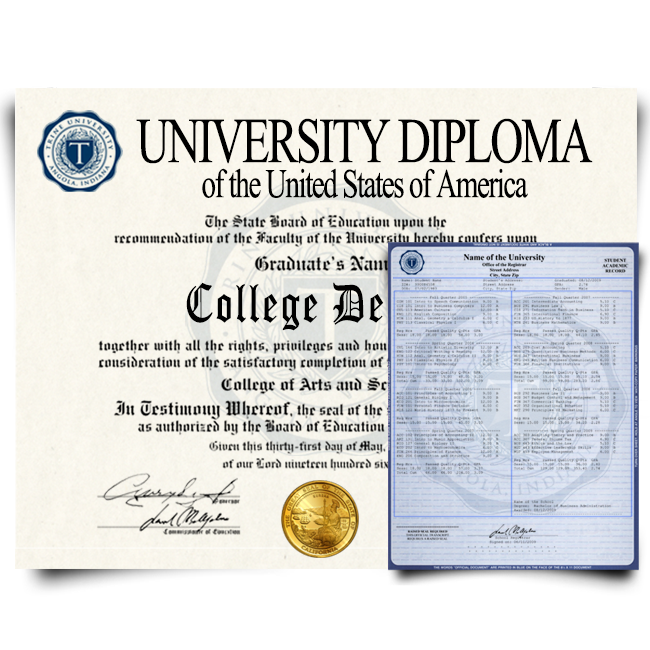 Fake College Diploma and Transcript from USA — Complete University Set