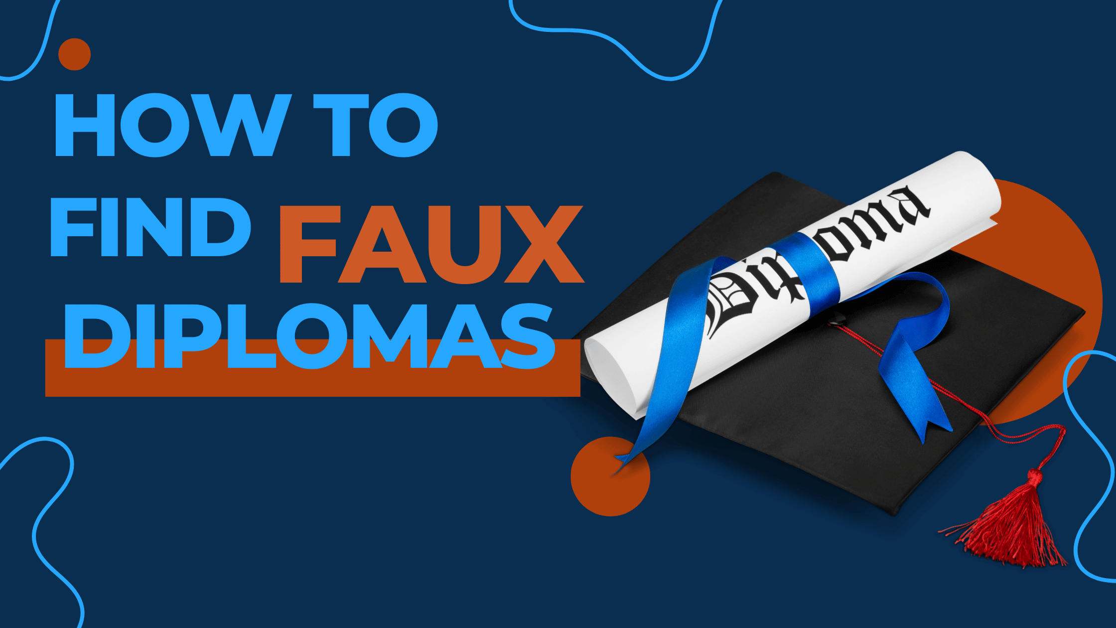 faux diploma and graduate cap sitting on blue background image