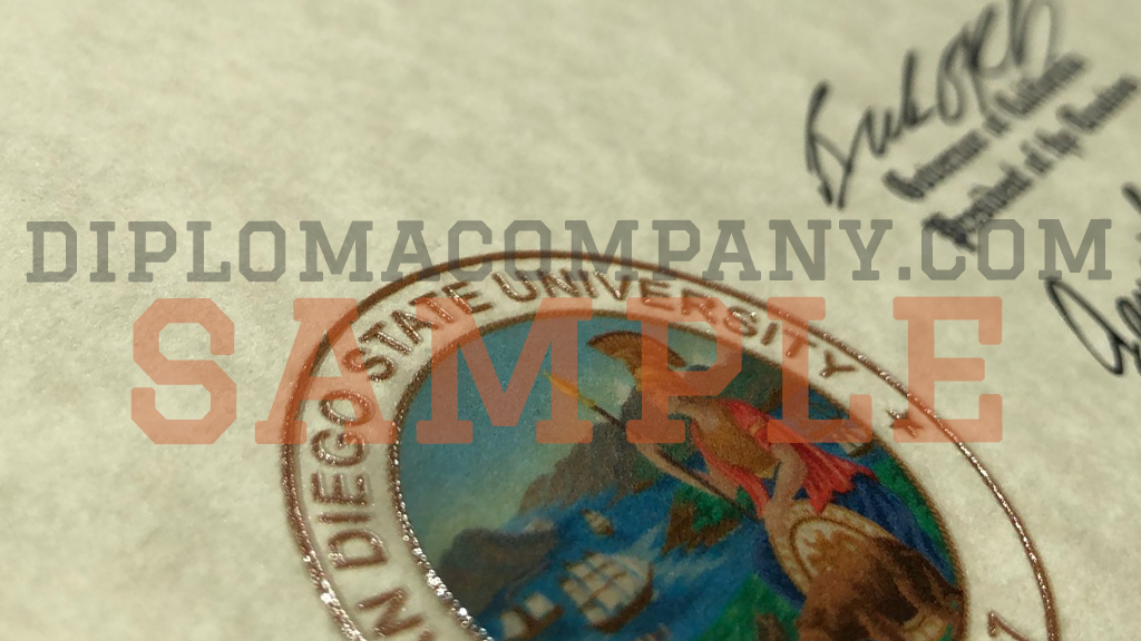 diploma created with full color and shiny gold raised seal"