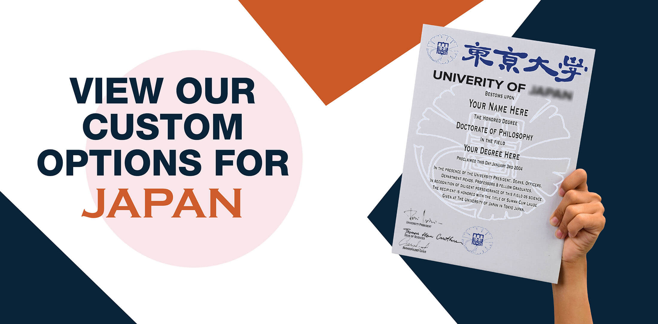 hands holding high quality realistic fake Japan degrees from Diploma Company UK!