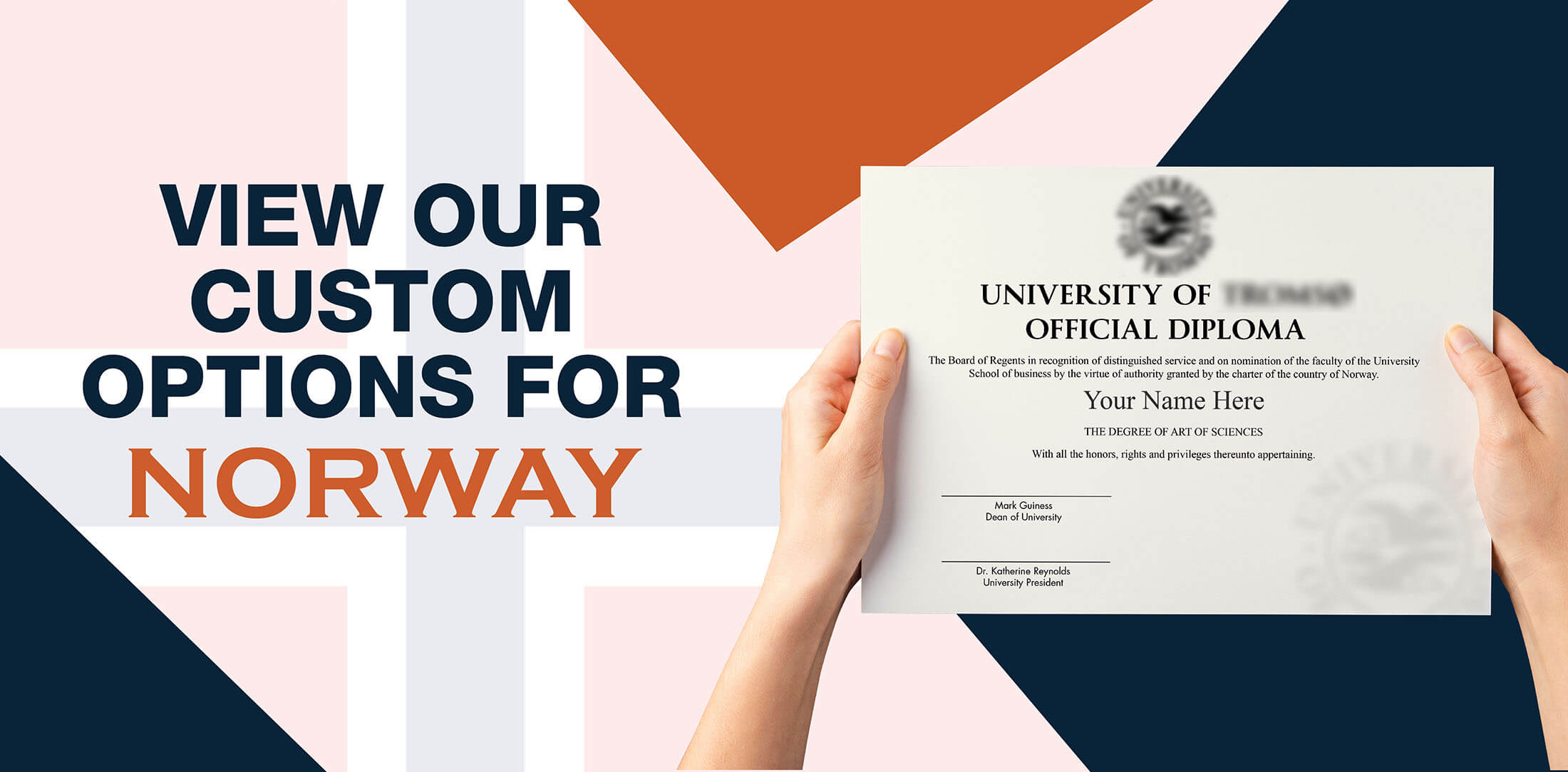 hands holding high quality realistic fake Norway degrees from Diploma Company Australia!