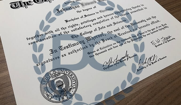 fake college diploma from ohio university featuring black raised emblem in right corner