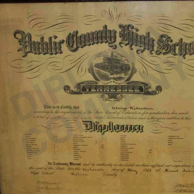 copy of vinage and collectable 1923 tennessee public high school diploma