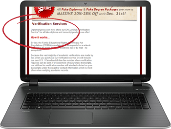 screenshot of defunct site diplomaxpress offering fake degree verification services circa 2011
